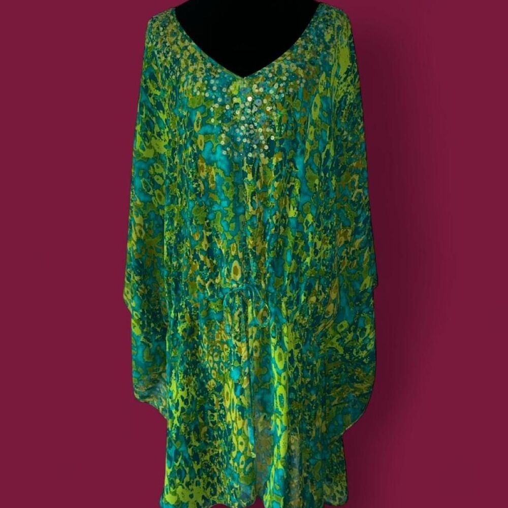 Green Blue Abstract Animal Print Embellished Dress ✨🌿